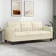 3-Seater Sofa Cream 180 cm Faux Leather Home Sofa