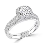 2 2/3 CT H/VS1 Classic Diamond Engagement Ring Set Round Cut 14K White Gold