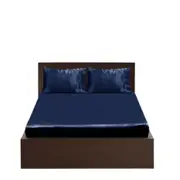 Navy Blue Casablanca Silky Satin Fitted Sheet Combo Set