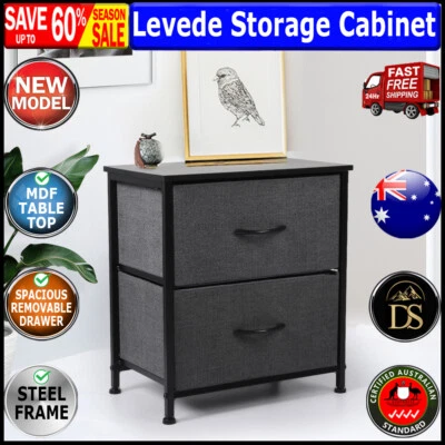 Levede Storage Cabinet Tower Bedside Table Chest of Drawers Dresser Tallboy Grey