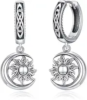 [KATHLU] Sun and Moon Earrings for Men 925 Sterling Silver Moon and Sun Dangle Earring Jewelry Gift, 15mm/0.59inch, Sterling Silver, No Gemstone