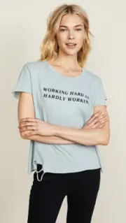 WILDFOX Working Hard at Hardly Working Distressed Tee PIgment Cadet Blue ( S )