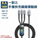 【翊承】USB-A TO LIGHTNING/TYPE-C/MIRCO USB 6A100W一對三手機快充編織傳輸線