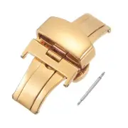 Folding Watch Clasp Push Button for 18mm Leather Watchband Gold Tone