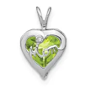 14k White Gold Peridot and Real Diamond MOM Heart Pendant