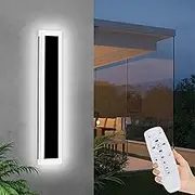 FTL 60CM Dimmable Acrylic Long Outdoor Wall Lights,18W Wall Garden Light, 3000K/4000K/6000K, Black LED Wall Lamp with Remote Control, IP65 Waterproof Wall Mounted Lighting Fixture for Balcony