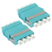 2x LC/UPC Multi-Mode Fiber Optical Quad Adapter Coupler OM3 Non-Flanged Aqua