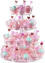 Vivva Cupcake Stand, 4 Tier Tiered Cupcake Tower, Clear Acrylic Cupcake Holder, Dessert Stands for Party, Wedding, Birthday, Baby Shower