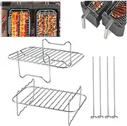 [Esteopt] 2 Pack Air Fryer Rack Air Fryer Accessories Compatible with Ninja Food Dual Zone Air Fryer [AF300UK] [AF400UK] 304 Stainless Steel, Silver (AF-20202)