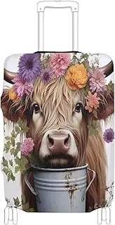 [Joisal] Highlands Cow and Flowers Suitcase Covers for Luggage Tsa Approved Fit 18-32 Inch Suitcase Identifier, Highlands Cow and Flowers, L 26-28 in