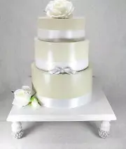 White & Silver Square Wedding Cake Stand, Cupcake Stand Display, Cottage Chic...