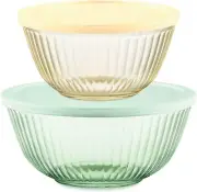 Pyrex Colors (2-Pack) Sculpted Tinted Small/Medium Glass Mixing Bowls with Lids
