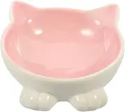 Luxshiny Cat Ear Ceramic Pet Bowl Cute Tilted Cat Food and Water Feeder Stable Base Easy to Clean Premium Ceramic Design for Kittens and Pink