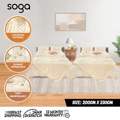SOGA 2X 200cm Creamy White Fur Fuzzy Super Soft and Cozy Fluffy Throw Blanket