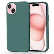For Apple iPhone 15 Silicone Silky Soft Case with Microfiber TPU Ultra Slim Anti Scratch Shockproof Cover (Dark Green)