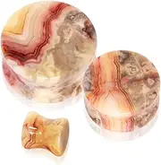 [Blue Palm Jewelry] Pair of Crazy Lace Agate Double Flare Stone Ear Plugs Expander Gauges 0ga - 1 inch E621