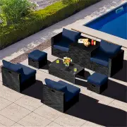Costway 8 Pieces Outdoor PE Rattan Conversation Set with Washable Cushion Covers-Navy
