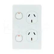 Clipsal Classic C2000 Series Double Powerpoint 10Amp Vertical Twin Switch Socket Outlet White - C2025V-WE