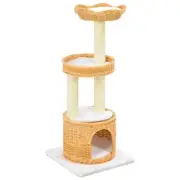 Natural Willow Wood Cat Tree with Sisal Scratching Post and Cozy Perch