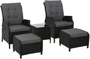 Gardeon 5pc Sun Lounge Setting with Adjustable Backres, Cushion Ottoman and Tempered Glass Table, Sun Lounger Outdoor Wicker Furniture for Patio-Grey