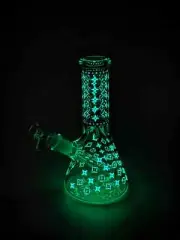 20cm Glass Smoking Beaker Pipe Glow in Dark Pourer, Cone Piece, Stem Assorted