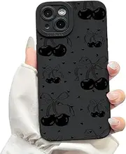 Compatible with iPhone 13 Mini Case Cute Bowknot Cherry Pattern Little Heart for Women Girl Soft TPU Shockproof Protective Phone Cover Girly - Black
