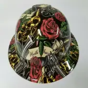 FULL BRIM Hard Hat custom hydro dipped HUSTLE HARD KNUCKLES ROSES NEW SUPERSICK