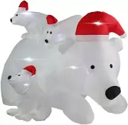 6 Ft Lighted Inflatable Christmas Polar Bear Family with Santa Hat
