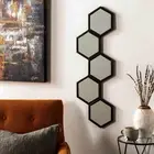 SET OF 5 Black or White Plastic Frame Wall Hexagon Mirrors 9.5 x 8.25" Stackable