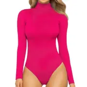 MANGOPOP Mock Turtle Neck Long Sleeve Bodysuit in Rose Pink Size Large