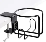 Large Desk Cup Holder, Clip On Table Anti-Spill Cup Holder for Lawn Chair, Horizontal or Vertical Mount, Pack of 1, Black