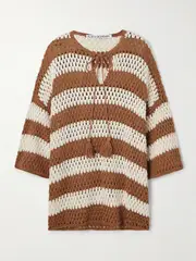 [ALIX OF BOHEMIA] ALIX OF BOHEMIA - Nolan Striped Open-knit Cotton Sweater - Brown - large large Brown