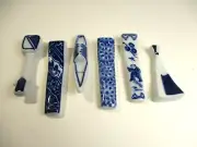 VINTAGE NEW ASSORTED CHOPSTICK HOLDERS BLUE/WHITE LOT OF 6