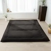 Futon Mattress, Japanese Floor Mat with Portable Storage Bag, Roll Up Thick Tatami Mattress, 135cm x 200cm, Folding Sleeping Pad, Floor Lounger Guest Bed for Camping Couch (Black-Ful)