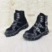 Emily 278 Black 1.25" Studded Platform Multi Strap Ankle Boot Shoes DEMONIA