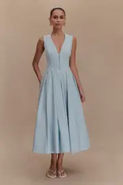 Keely Cotton Sleeveless Midi Dress - Sky Blue