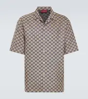 [Gucci] Gucci GG Canvas linen-blend bowling shirt UK 16 beige