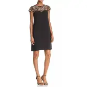Aidan Mattox Black Beaded Cocktail Dress Mesh Sequined Necklline Size 0 (XS) NWT