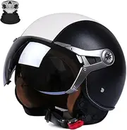 Vintage Motorcycle Helmet, ECE Approved, 3/4 Open Face Motorcycle Half Helmet with Sun Visor, Scooter Moped Helmets for Adults