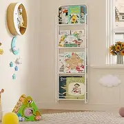 BBLIKE Kids Bookshelf for Wall - 4 Tier Wall Mounted Nursery Book Shelf, White Hanging Bookshelf for Books and Toys Storage, Wave Book Shelf Organizer for Kids Bedroom, Living Room（Wood Layer）