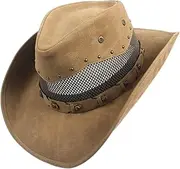 [LINCYS] Men Leather Summer with Mesh Dad Godfather Hats Western Cowboy Hat 58-59CM