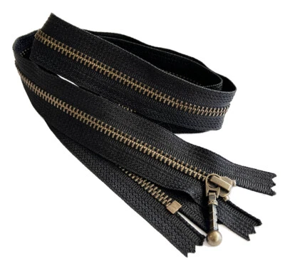 YKK#5 4"- 36" Antique Brass with Foxtail Pull Metal Zipper Closed-End Black
