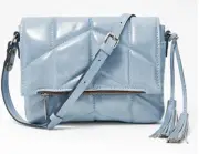 Patricia Nash Quilted Oil-Waxed Leather Corfu Crossbody Handbag Safflower Blue