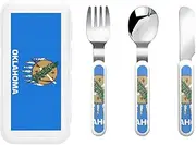 Oklahoma State Flag 3 Piece Set For Camping Stainless Steel Flatware, Spoon, Fork, Knife, Ideal For Outdoor