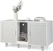 Costway Cat Litter Box Enclosure Bench, Hidden Cat Box Washroom w/Doors, Removable Scratch Box, Water & Scratch-Proof, Cat Washroom House End Table for Indoor Cat