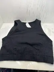 Women's size Medium Fabletics Seamless Low Impact Open Back Bra in black-NWT