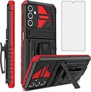 [Asuwish] Phone Case for Samsung Galaxy A14/M14 5G with Screen Protector Belt Clip Holster Stand Hybrid Heavy Duty Rugged Hard Military Grade Protective Cell Cover A 14 4G 14A 14M G5 Women Men Girls Red