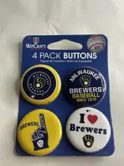 Milwaukee Brewers Wincraft 4 Pack Of Assorted Round Shaped Buttons