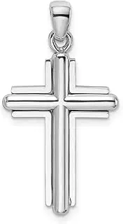 [JewelryWeb] 14ct White Gold Beveled Stick Religious Faith Cross With Frame 2 d 28.9mm long