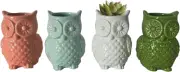 Owl Shaped Vases (Set of 4) - Ceramic Owl Succulent Planter Pots -Owls Gifts for